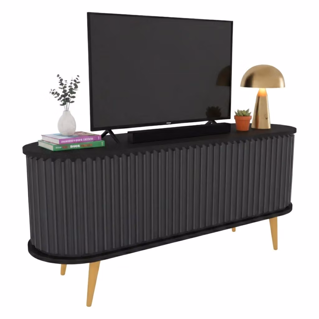 Mobile porta TV Bailu DMORA, Credenza da soggiorno moderna in MDF, Nero e Antracite, L: 140 cm, P: 43 cm, H: 64 cm – 2