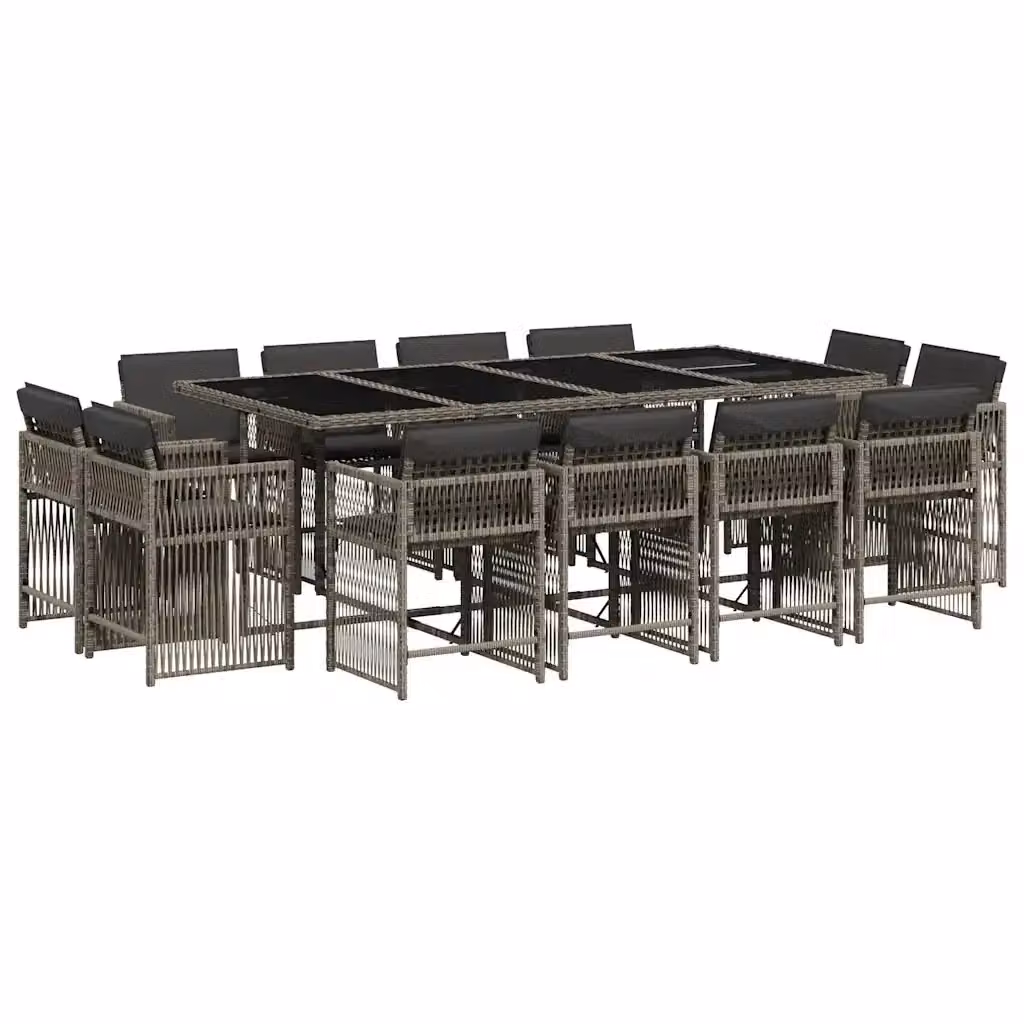 vidaXL Set da Pranzo da Giardino 13pz in Polyrattan Grigio con Piano in Vetro – 2