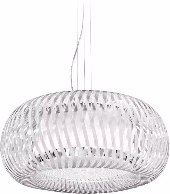 Lampada a sospensione Slamp Kalatos moderna con vetro trasparente e finiture oro o bianco, regolabile in altezza
