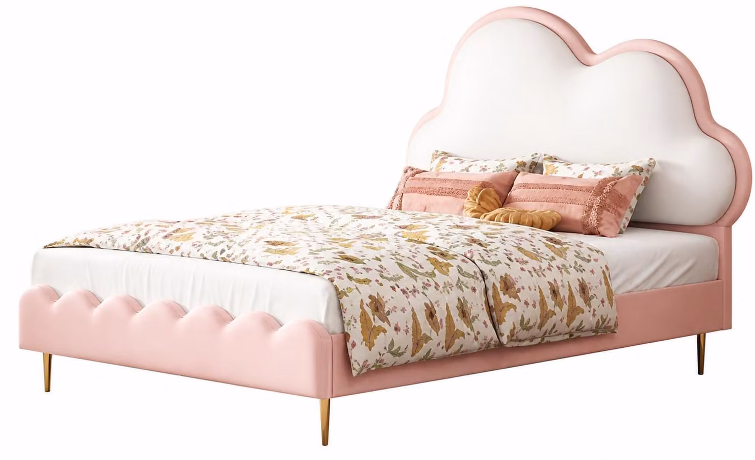 Letto per bambini bianco-rosa, letto per adolescenti, pelle, motivo nuvola, articoli per bambini