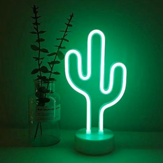 Lampada da tavolo Cactus Neon - Alimentazione USB/a batteria - Lampada da tavolo con luce verde