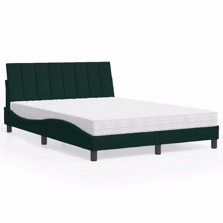 Letto con Materasso Hanko vidaXL in Velluto Verde Scuro, L/P/H: 140 x 200 cm
