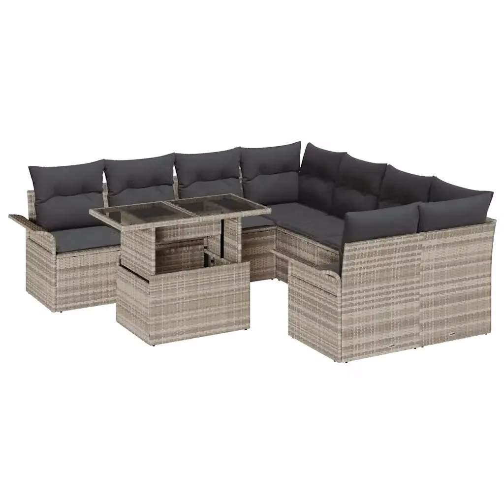 Set Divano da Giardino L-Shape vidaXL in Polyrattan Grigio con Tavolino e Cuscini – 2