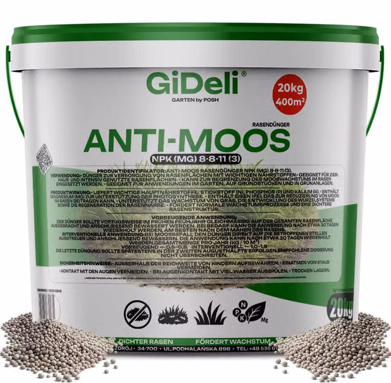 Concime antimosche, 20 kg, NPK 8-8-11, per l'uso primaverile, con ferro e magnesio, per giardino, marca GiDeli