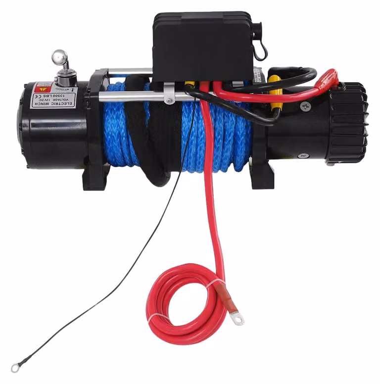 Verricello elettrico - 12 V per ATV/UTV/SUV/pick-up - Forza di trazione 6123,5 kg - Fune in nylon da 26 m - Velocità 1 m/min - Funzione di blocco - Blu