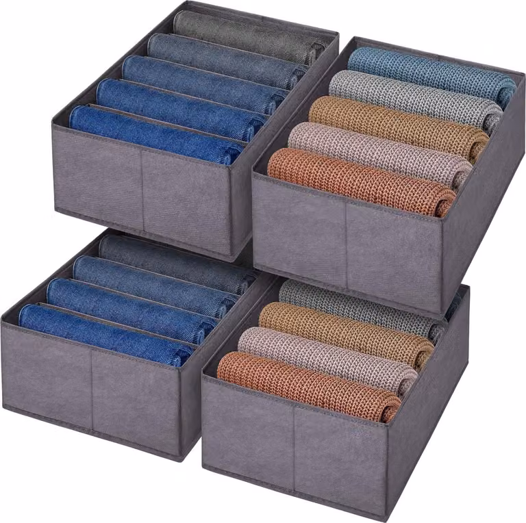 Organizer pieghevole per cassetti, organizer per biancheria da armadio, scatola pieghevole in tessuto per biancheria, vestiti, sciarpe, reggiseni, calzini, cravatte, grigio chiaro
