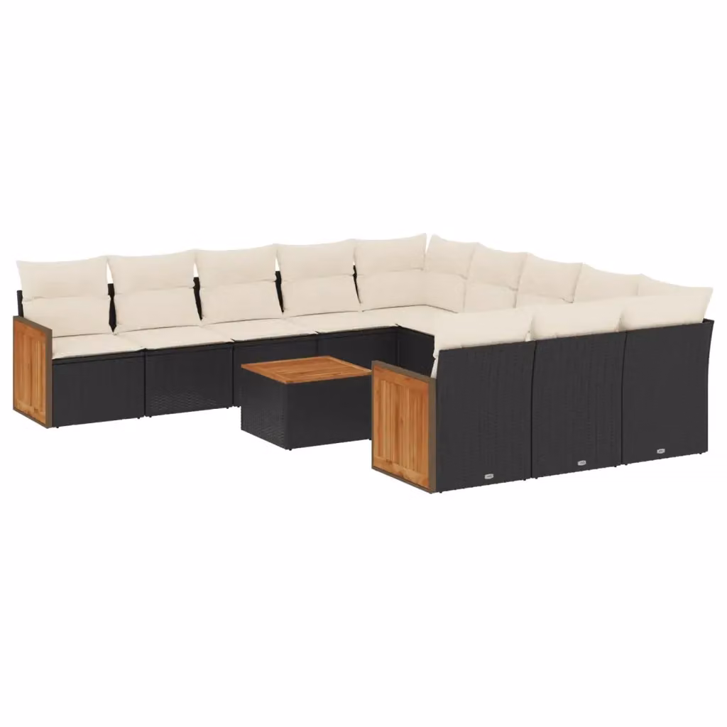 Set da giardino moderno vidaXL in polyrattan nero e bianco con cuscini e tavolino da caffè – 2