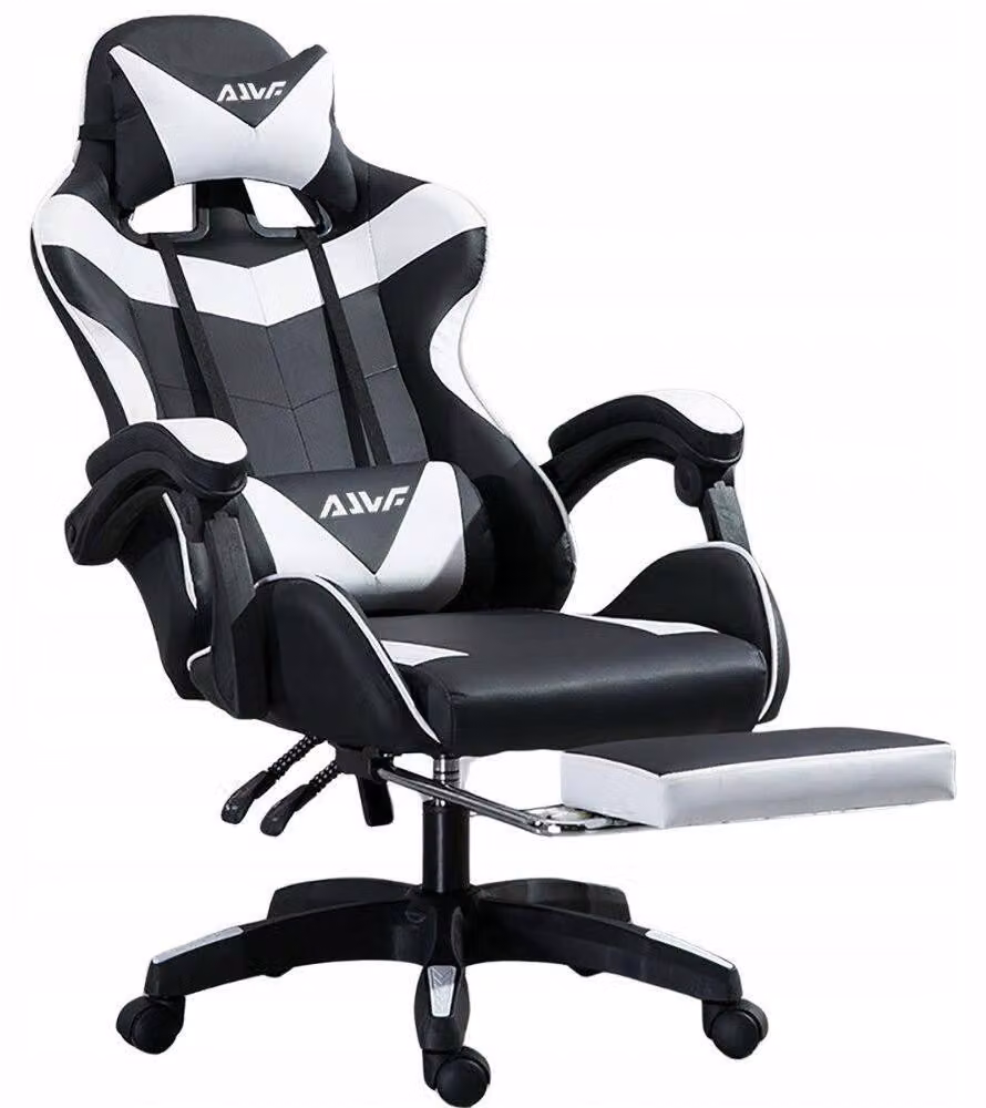 Sedia da gaming ergonomica con poggiapiedi e supporto lombare - Nero e bianco