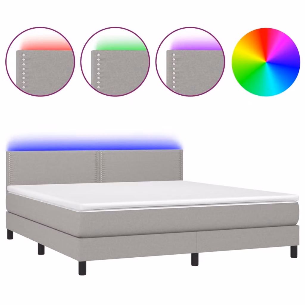 Letto a Molle Materasso e LED Grigio Chiaro 180x200 cm Tessuto