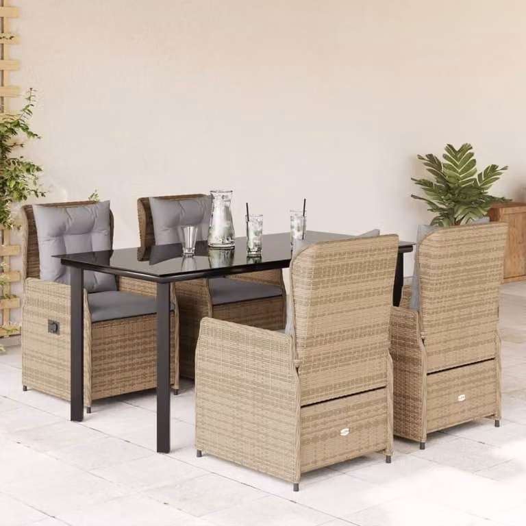 Maison Exclusive - Set da Pranzo da Giardino 5 pz con Cuscini Beige in Polyrattan