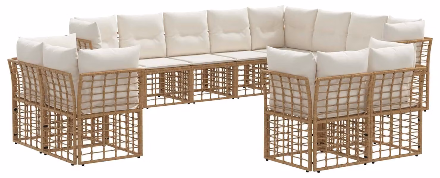 Set di divani da esterno Naturale e Bianco Crema Poliestere
