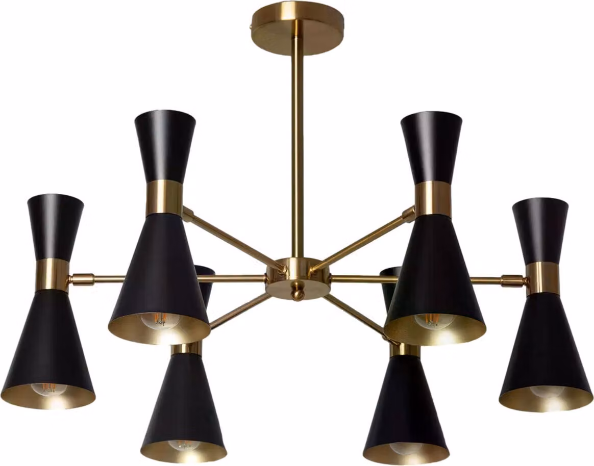 Lampada da soffitto a candelabro nero e oro Abruzzo Salvatore 6xE27
