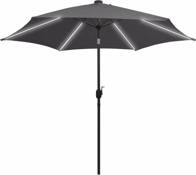 Ombrello parasole con luci a LED e palo centrale in alluminio, diametro 300 cm, colore antracite e copertura in poliestere