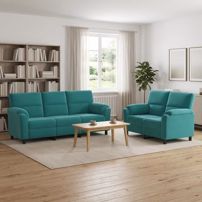 Set di 2 divani moderni vidaXL in velluto turchese con struttura in metallo nero