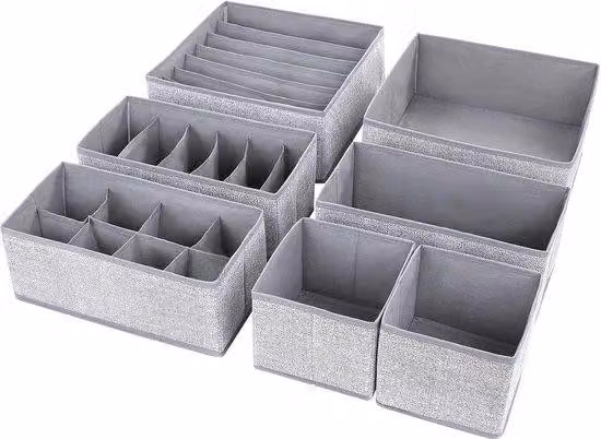 Scatola pieghevole beige con 7 scomparti in tessuto non tessuto per l'organizzazione