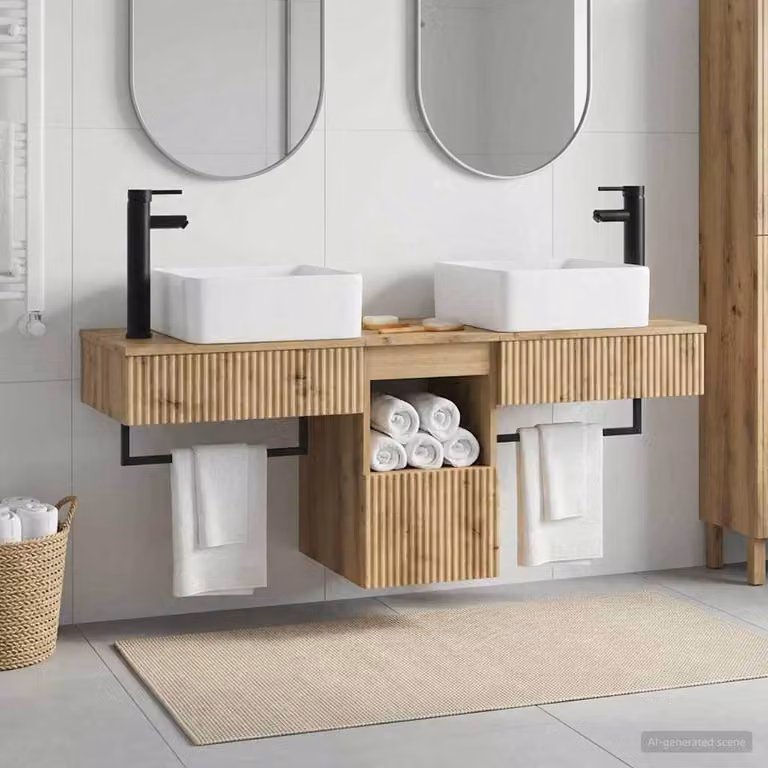 Set di armadi da bagno moderni vidaXL in legno marrone, 3 pezzi, L: 136 cm, P: 35 cm, H: 80 cm