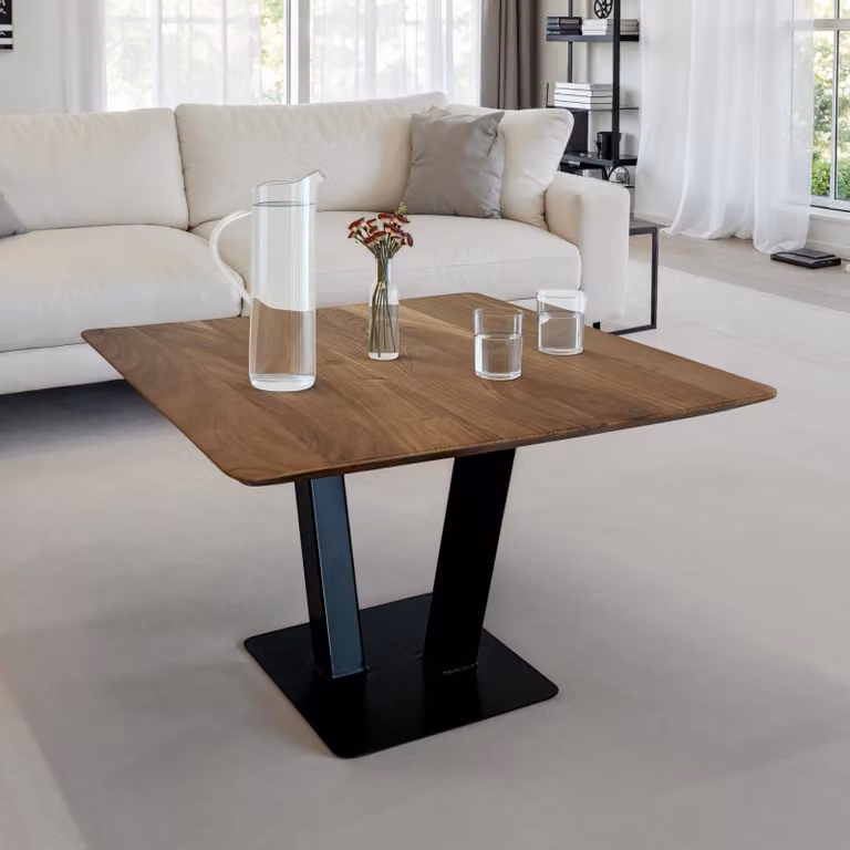 FineBuy Tavolino quadrato 60x60 cm in legno massiccio di acacia - Tavolo da soggiorno moderno e industriale con struttura in metallo - Fatto a mano - Naturale e stabile