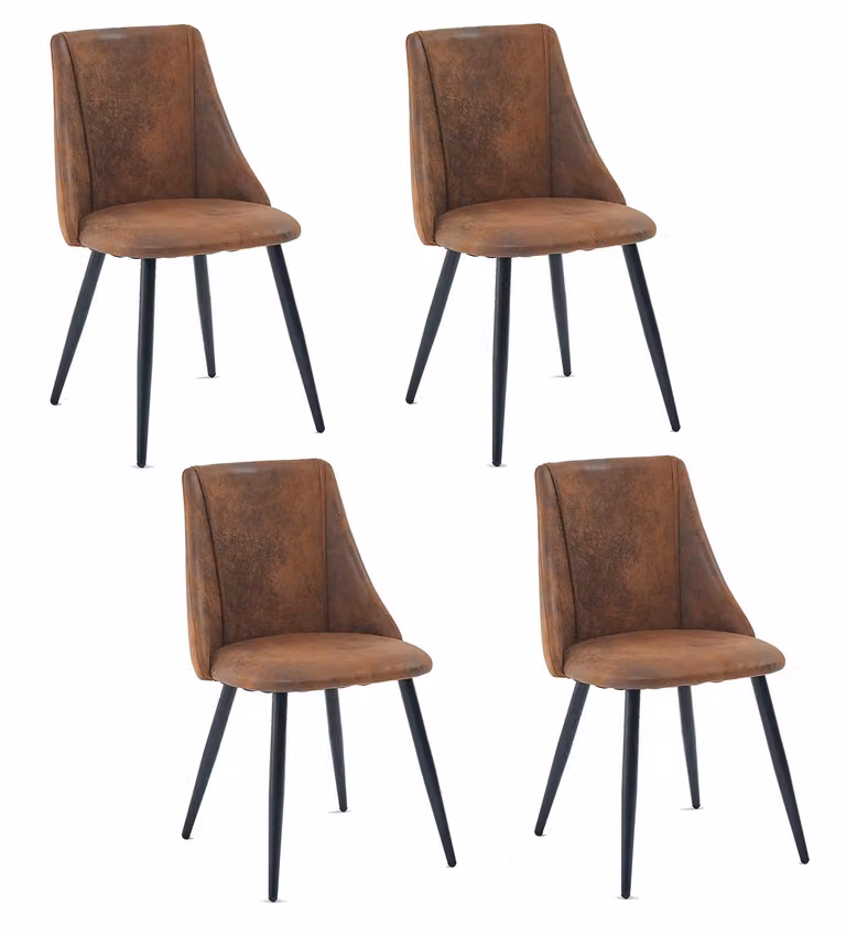 Set di 4 sedie da pranzo, stile retrò, rivestite in ecopelle, gambe in metallo, colore marrone, dimensioni 50,5 x 53,5 x 83 cm