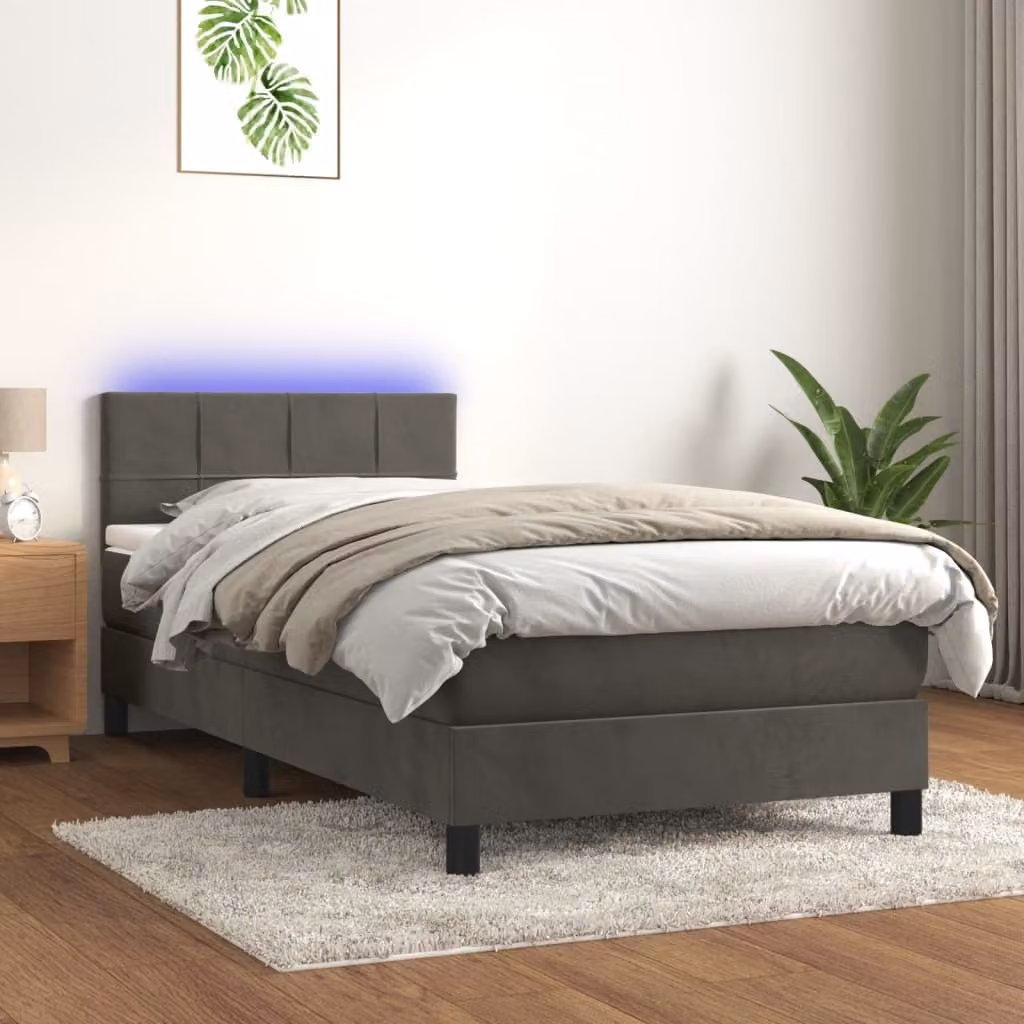 Maison Exclusive - Letto a Molle con Materasso e LED Grigio Scuro 100x200 cm