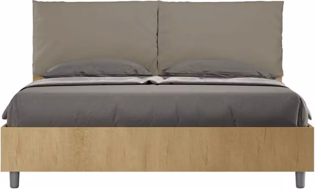 Letto Matrimoniale Egos Antea con Contenitore e Rete, Struttura in Quercia e Cuscini in Similpelle, Colore Cappuccino, L/P: 160 x 200 cm