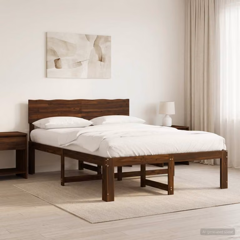 vidaXL Letto matrimoniale ROSTOCK in legno di acacia marrone con testiera L/P/H: 195 x 124 x 140 cm