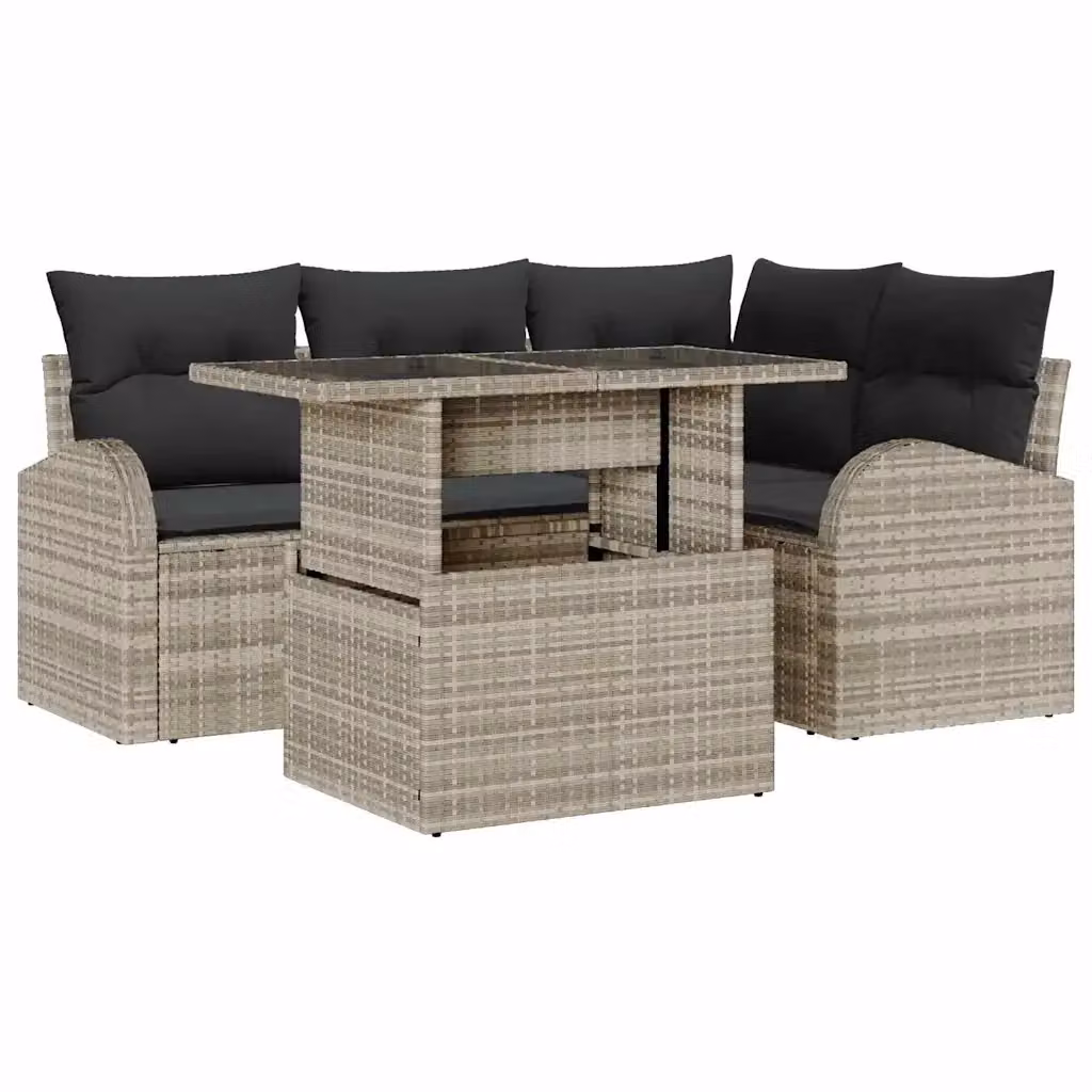 Set Divano da Giardino vidaXL 5 Pezzi a Forma di L Grigio con Cuscini e Tavolino in Polyrattan e Metallo – 2