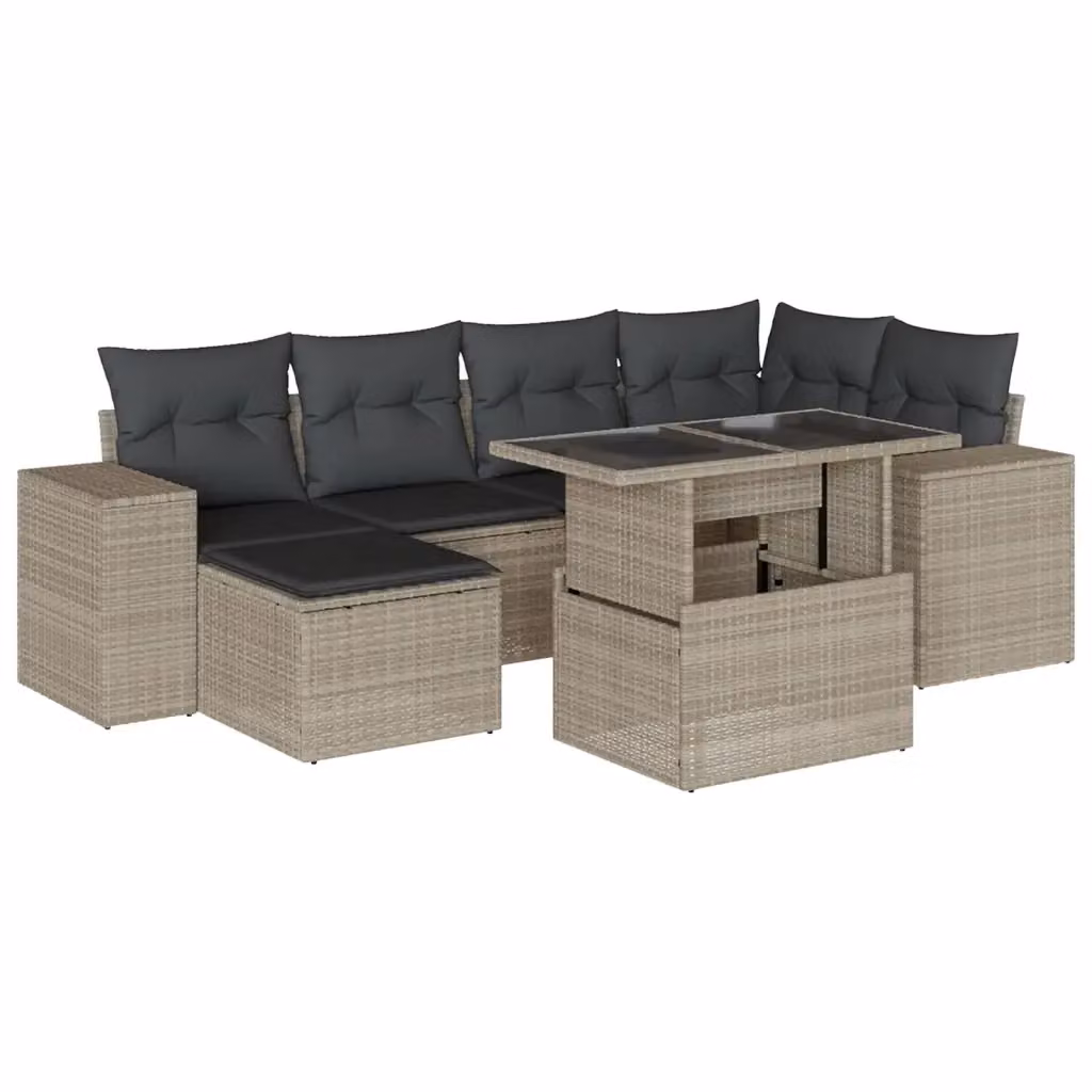 Set da giardino moderno vidaXL composto da 7 pezzi con cuscini antracite e grigio in rattan e metallo per esterno – 2