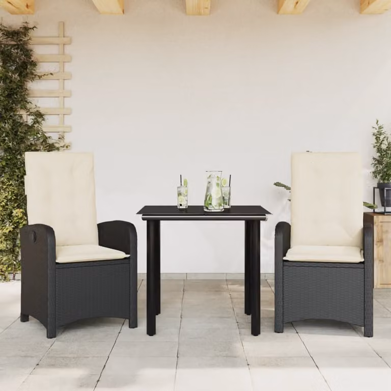 Maison Exclusive - Set da pranzo da giardino 3 pezzi con cuscini in polyrattan nero