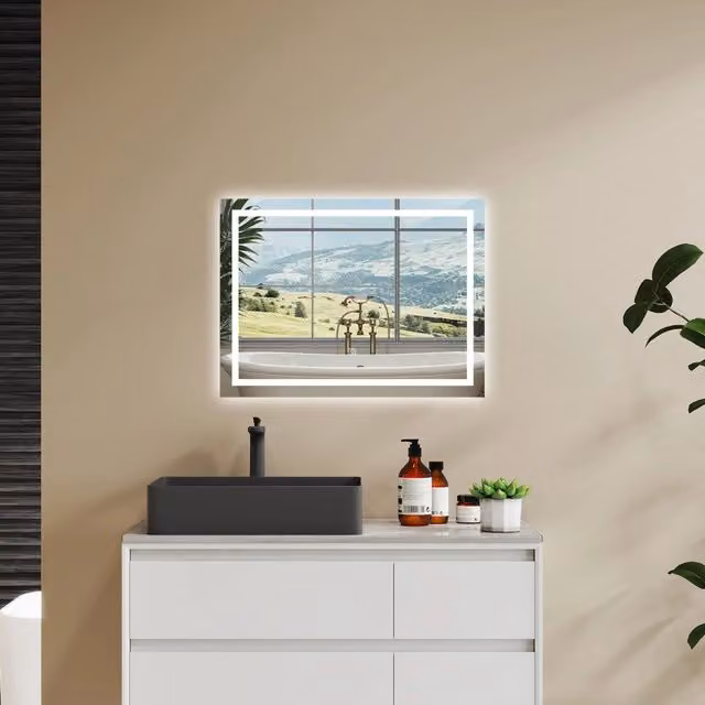 Specchio da bagno rettangolare Aica Italy con LED, luce bianca 6000K, funzione anti-fog e comando touch, colore bianco, L: 100 cm, H: 60 cm