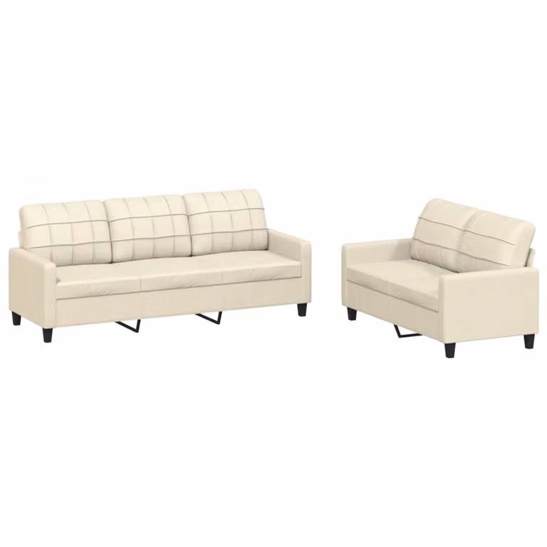Set di Divani 2 pz con Cuscini crema in Pelle finta