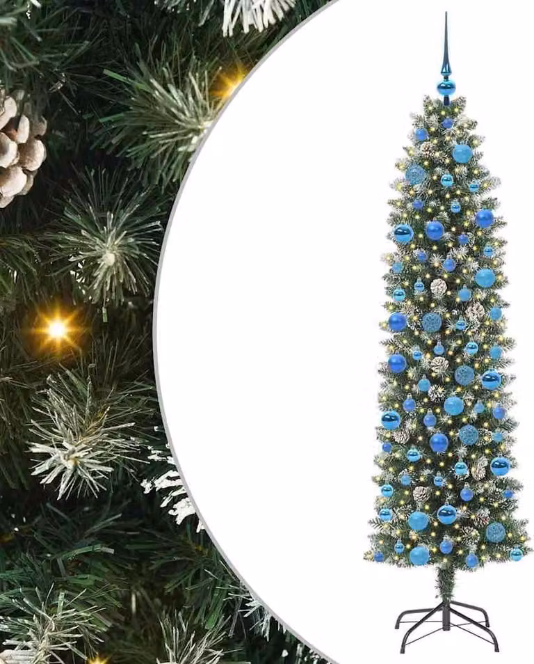 Albero di Natale Artificiale Sottile Verde e Bianco 180 cm