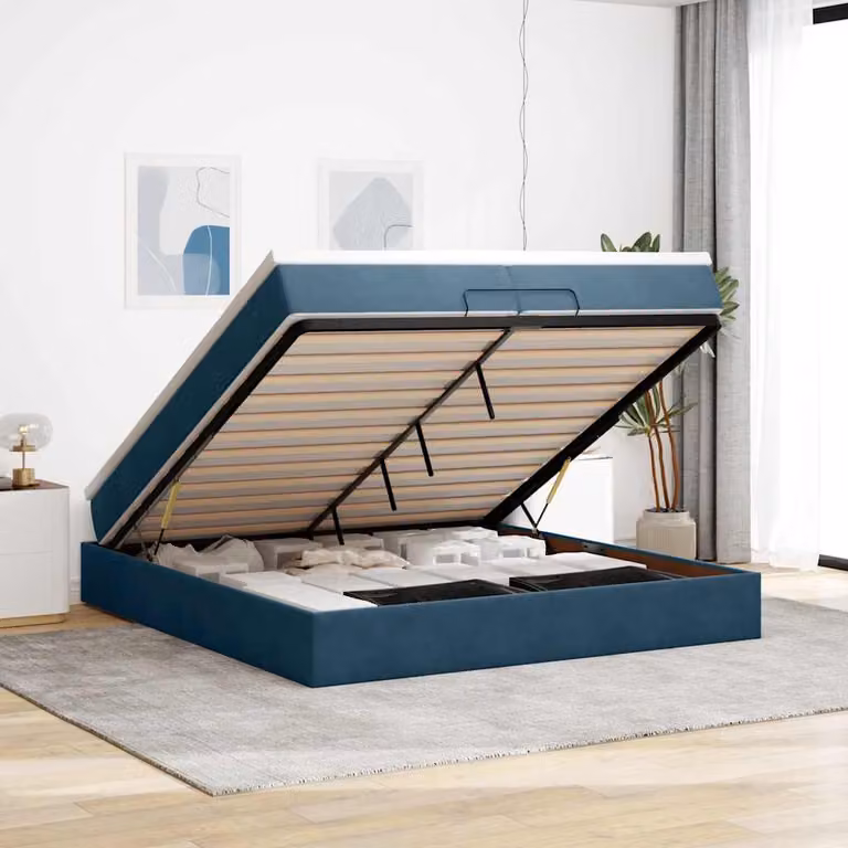 Struttura Letto con Contenitore e Materassi vidaXL in Velluto Blu e Bianco L/P/H: 200 x 200 x 28 cm