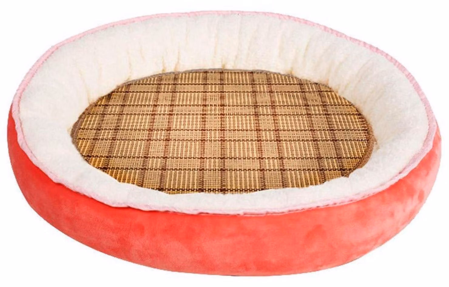 Cuccia per cani lavabile, forma rotonda, adatta a cani di piccola taglia e gatti, cuscino in peluche morbido, colore rosso, taglia M (50x43 cm)