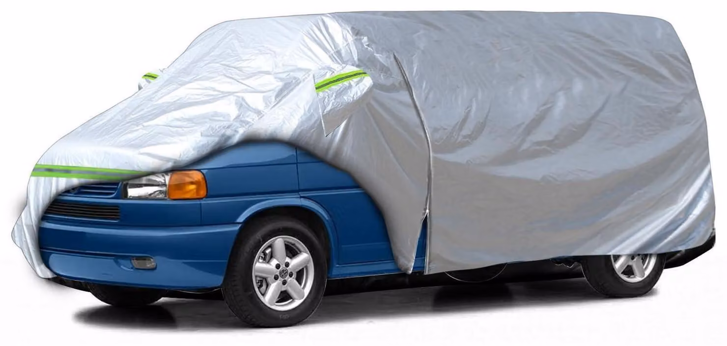 Copertura per auto, tipo garage completo, per furgone VW Transporter T4, modello lungo (LWB), prodotto dal 1995 al 2004, colore argento, impermeabile