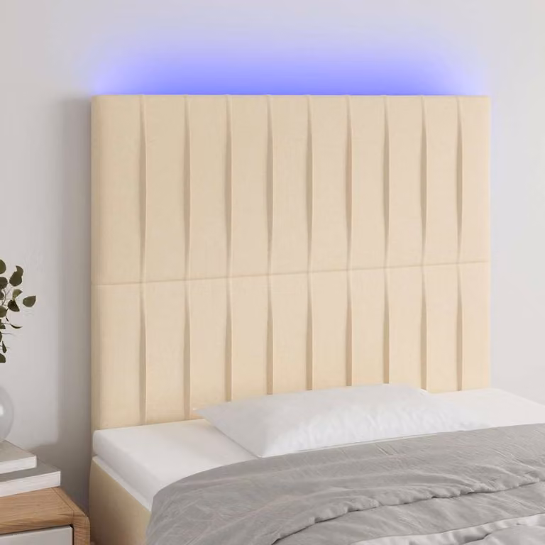 Testiera per letto con LED e porta di ricarica USB vidaXL in tessuto beige, L: 80 cm, P: 5 cm, H: 118-128 cm