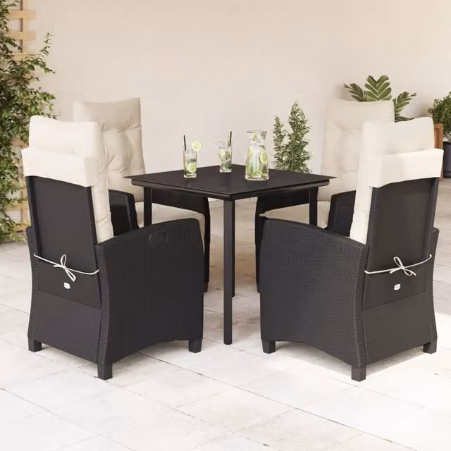 Set da Pranzo da Giardino Moderno vidaXL in Polyrattan e Vetro Nero e Bianco
