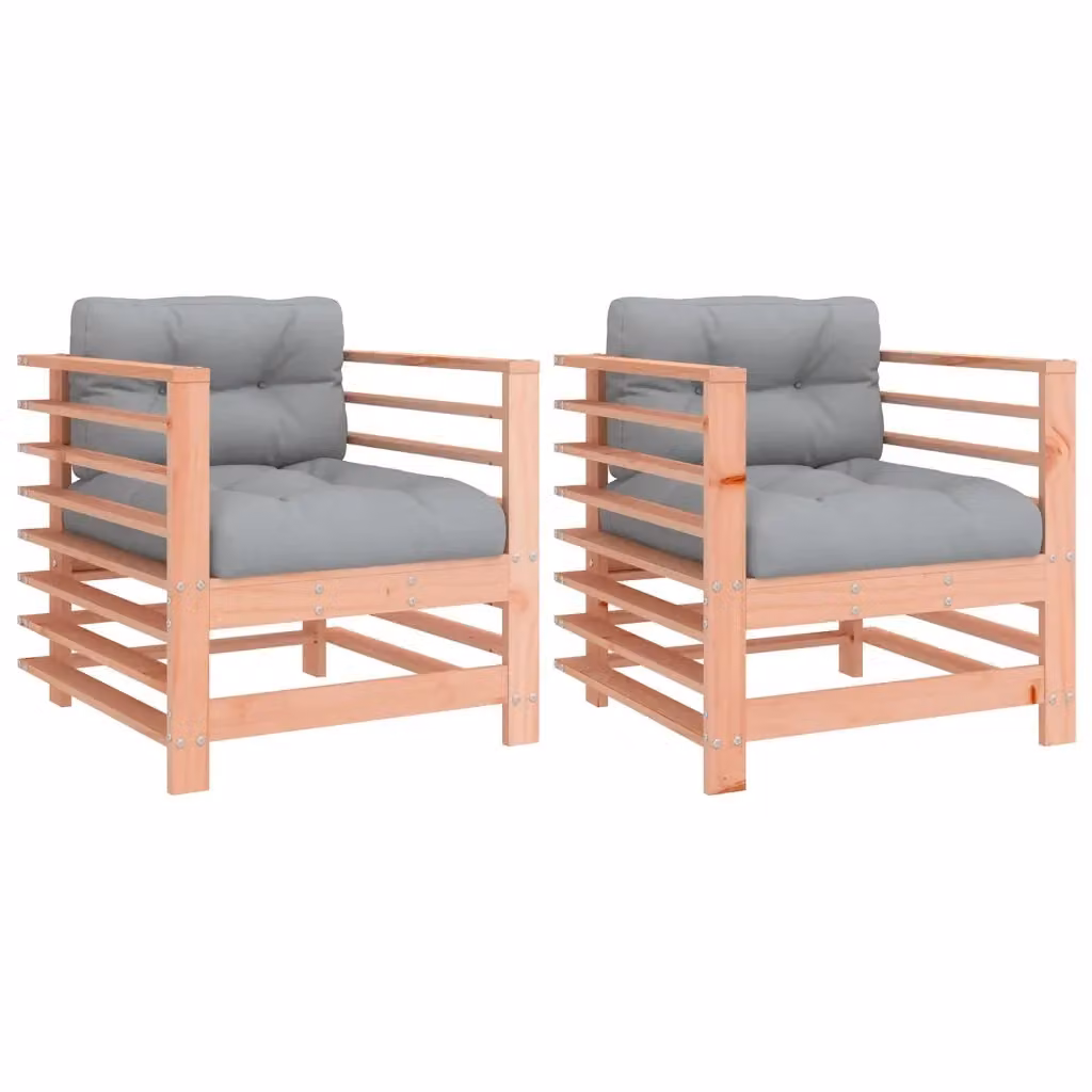 Set di 2 sedie da giardino vidaXL in legno massello di Douglas con cuscini, marrone e grigio – 2