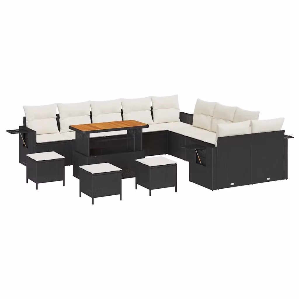 Set Divano da Giardino a L vidaXL 14 Pezzi con Cuscini e Tavolino, Struttura in Metallo e Polyrattan Nero e Beige – 2