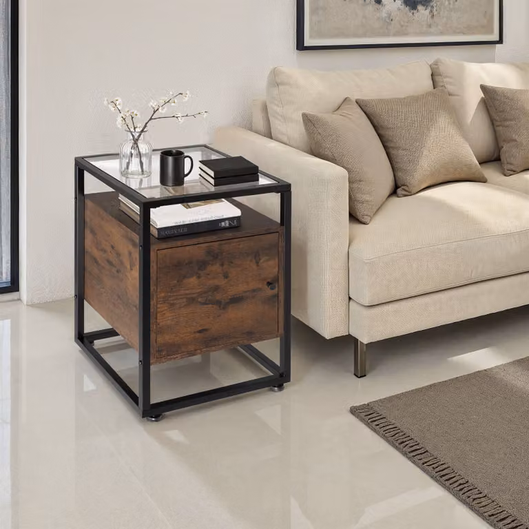 Comodino in stile industriale TecTake GmbH in legno MDF e metallo, colore marrone, L 40 cm x P 43 cm x H 60,5 cm