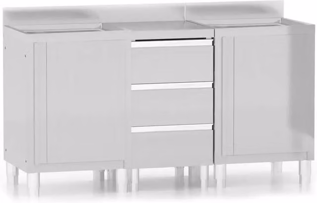 Set di 3 pensili da cucina professionali HELLOSHOP26 in acciaio inox color argento L: 50 cm, P: 60 cm, H: 95-96 cm