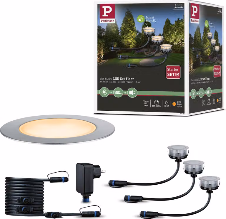 Paulmann Plug & Shine Luce da incasso a pavimento a LED Set di base per pavimenti insettifugo