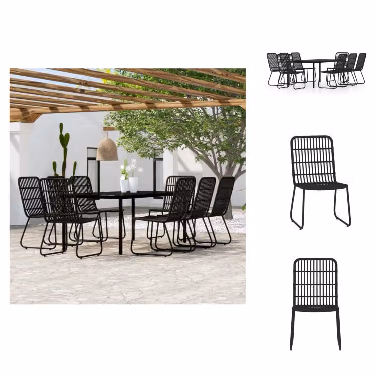 vidaXL Set da pranzo da giardino 9 pezzi nero - Set di mobili da giardino