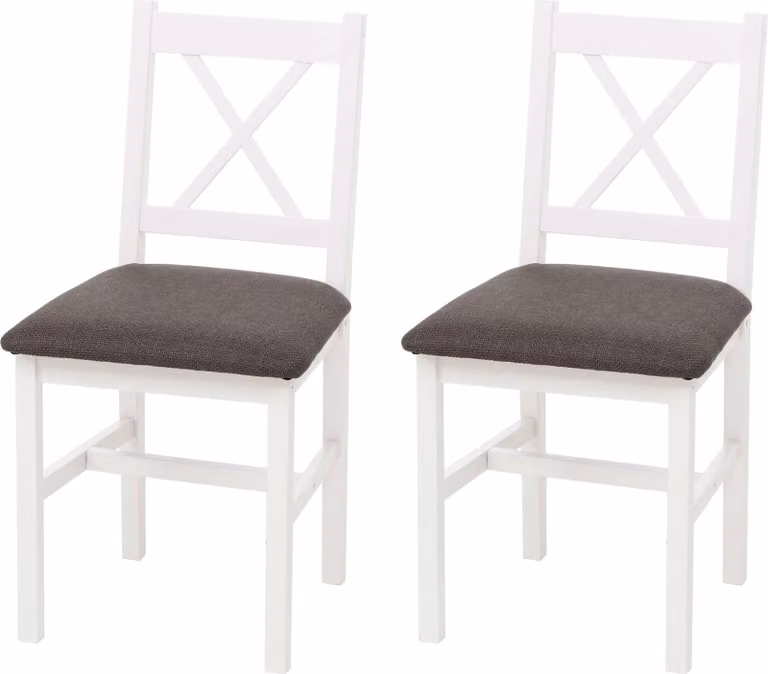 set di 2 sedie per sala da pranzo HWC-F77, poltrona sedia da cucina, legno massiccio tessuto casa di campagna ~ bianco, rivestimento grigio