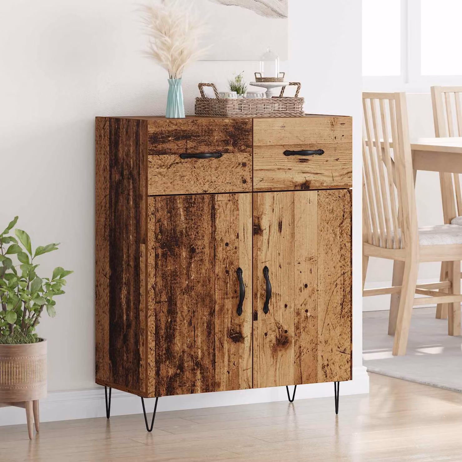 Credenza moderna vidaXL in legno vecchio e metallo, colore marrone, L: 69,5 cm, P: 34 cm, H: 90 cm