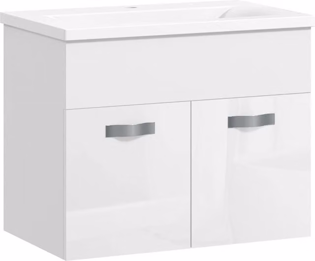 Mobile Bagno Sospeso Design In Bianco Lucido con Armadietto a 2 Ante e Chiusura Soft Close L: 61 cm, P: 40 cm, H: 50 cm