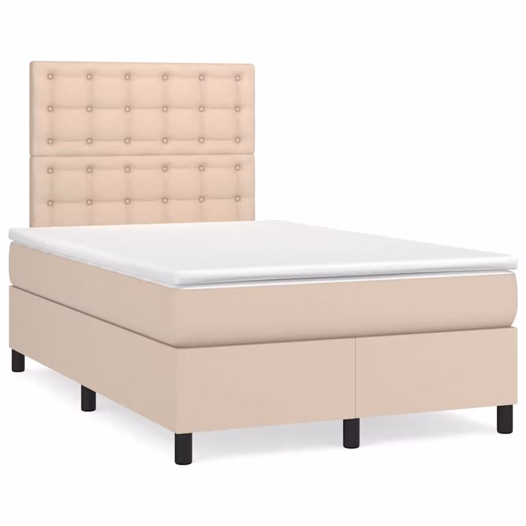 vidaXL Giroletto a Molle con Materasso in Similpelle Beige L/P/H: 120 x 200 x 193 cm