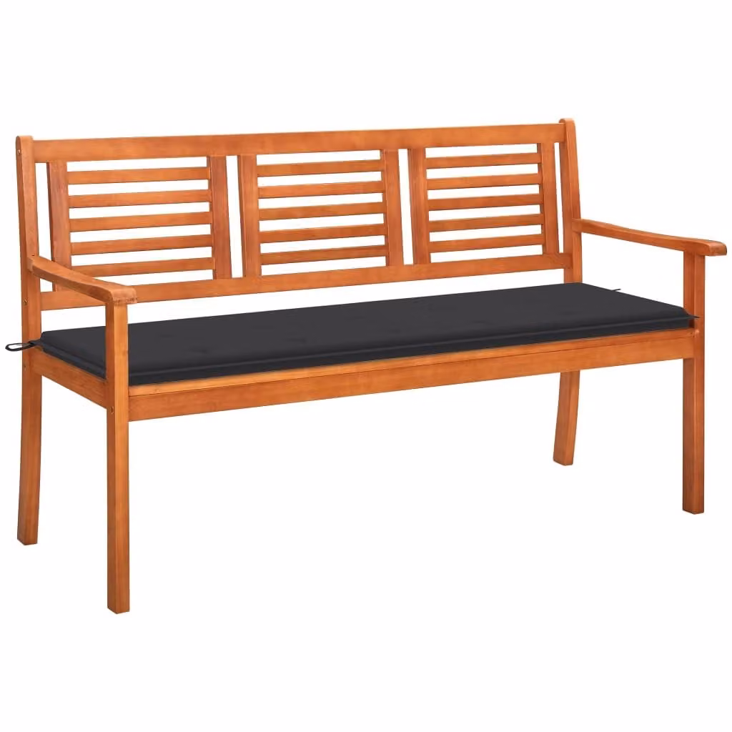 panca da giardino a 3 posti con cuscino 150 cm in legno massiccio di eucalipto