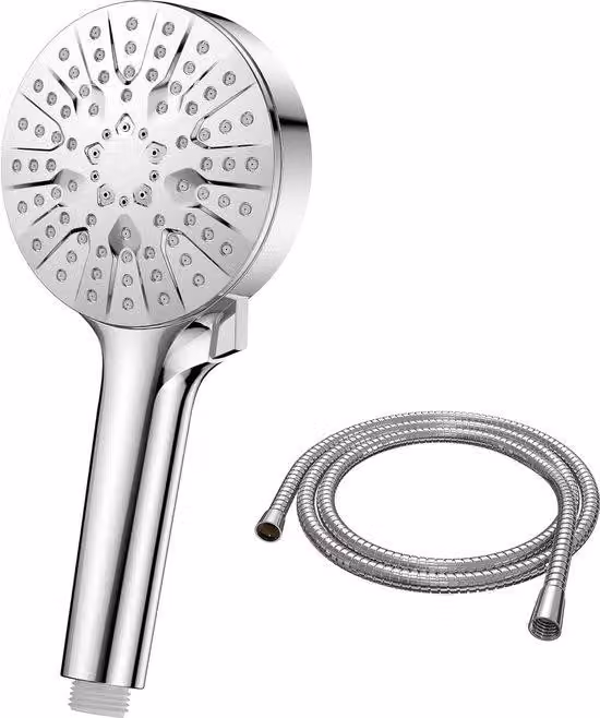 Ibenzoa® Doccia manuale, diametro 110 mm – ugelli in silicone anticalcare regolabili, 6 tipi di getto, intensificatore del flusso d'acqua, tubo da 150 cm, resistente alla corrosione