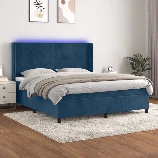 Letto Ibrido vidaXL in Velluto Blu con Illuminazione LED Sotto il Letto e Porta USB L/P/H: 160 x 200 x 128 cm – 1