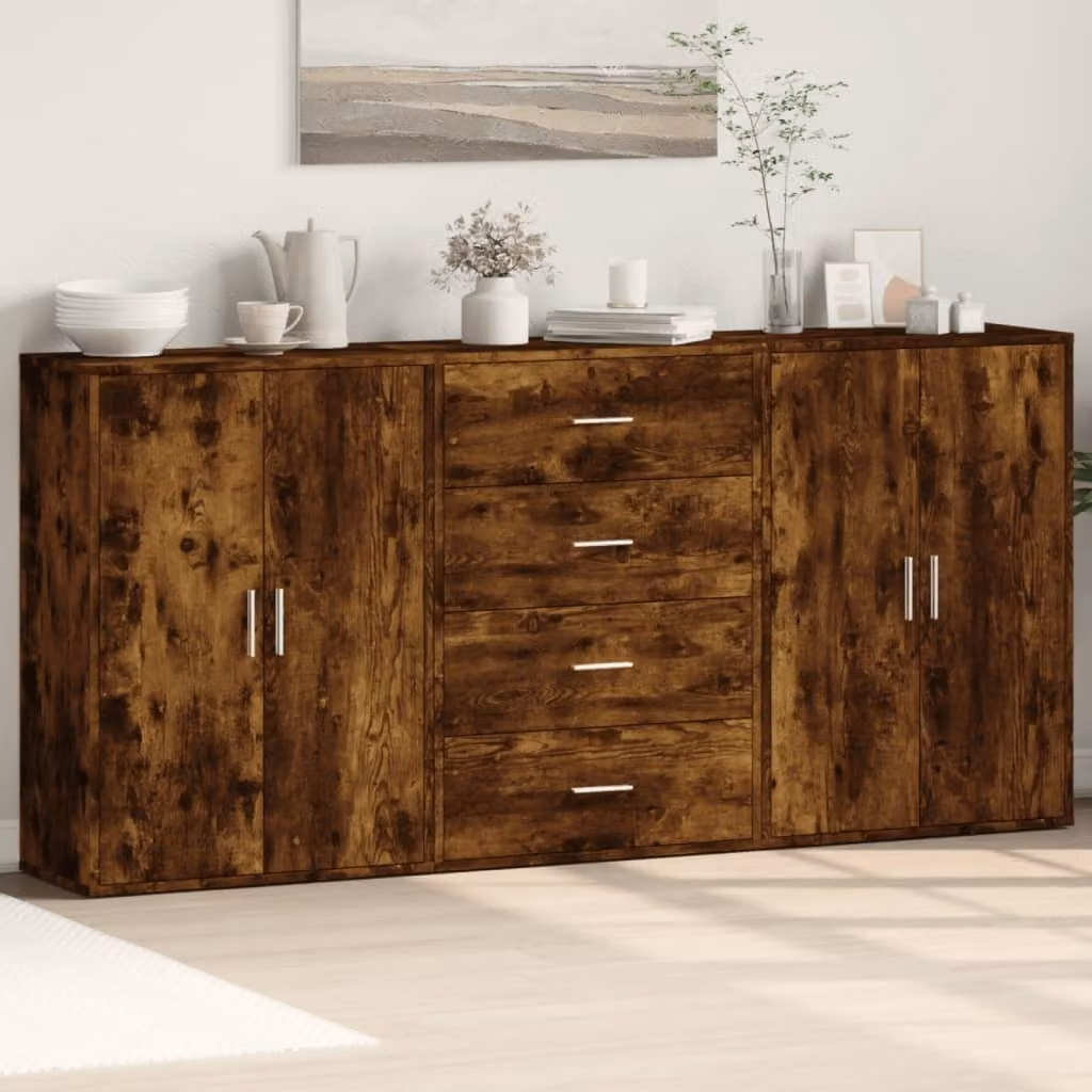 Set di 3 credenze vidaXL in legno multistrato color rovere fumo, modello moderno da parete, L 60 cm x P 31 cm x H 84 cm – 1